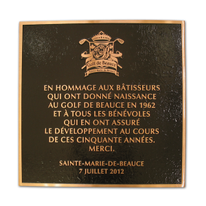 Plaque de bronze coulé Golf de Beauce