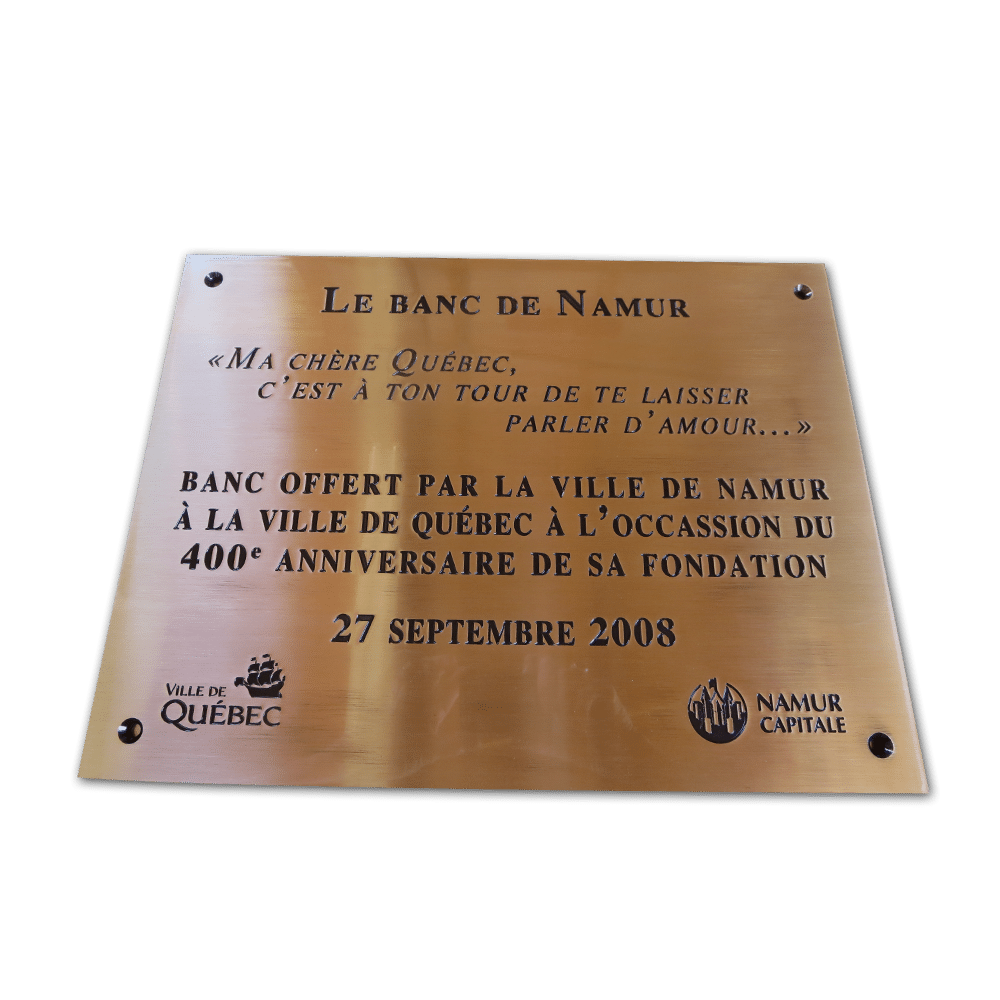 Plaque de bronze gravé Namur