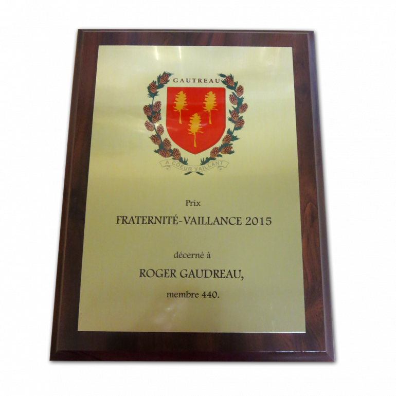 Plaque honorifique en bois Gautreau Pontbriand